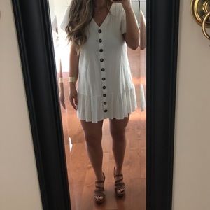 White boutique button peplum dress, XL, fits L-XL